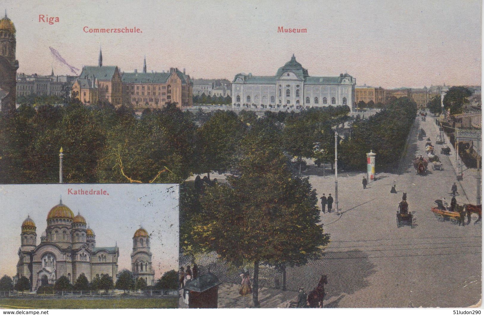 CPA Lettonie - Riga Avec 2 Vues : Commerzschule Et Museum - Kathedrale - Lettonie