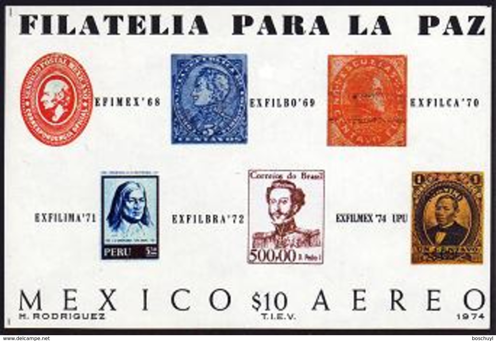 Mexico, 1974, UPU Centenary, United Nations, Exfilmex Stamp Exhibition, MNH, Michel Block 21 - Mexique