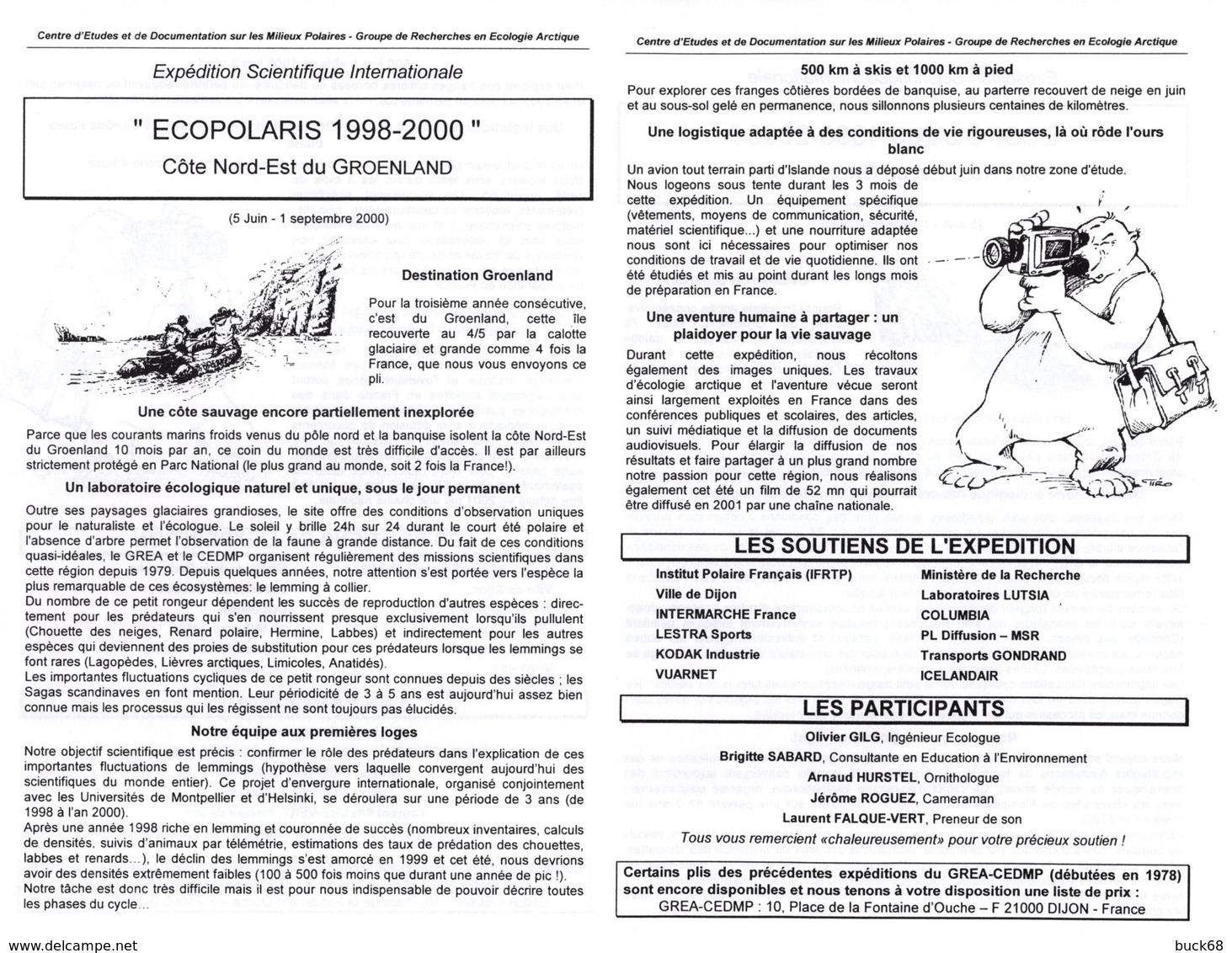 GROENLAND GRØNLAND 333 Lettre Signée GREA C.E.M.D.P. Mission ECOPOLARIS 1998-2000 Cachet Ours Phoque - Marcophilie