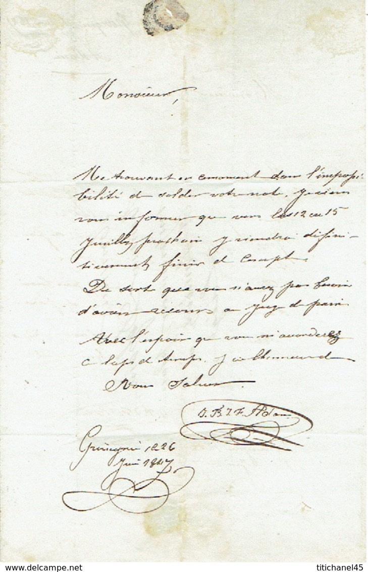 Précurseur 26/6/1847 Lettre Envoyée Par Porteur De GRIVEGNEE à LIEGE - Signé J.B.J.F. ADAM - 1830-1849 (Belgique Indépendante)