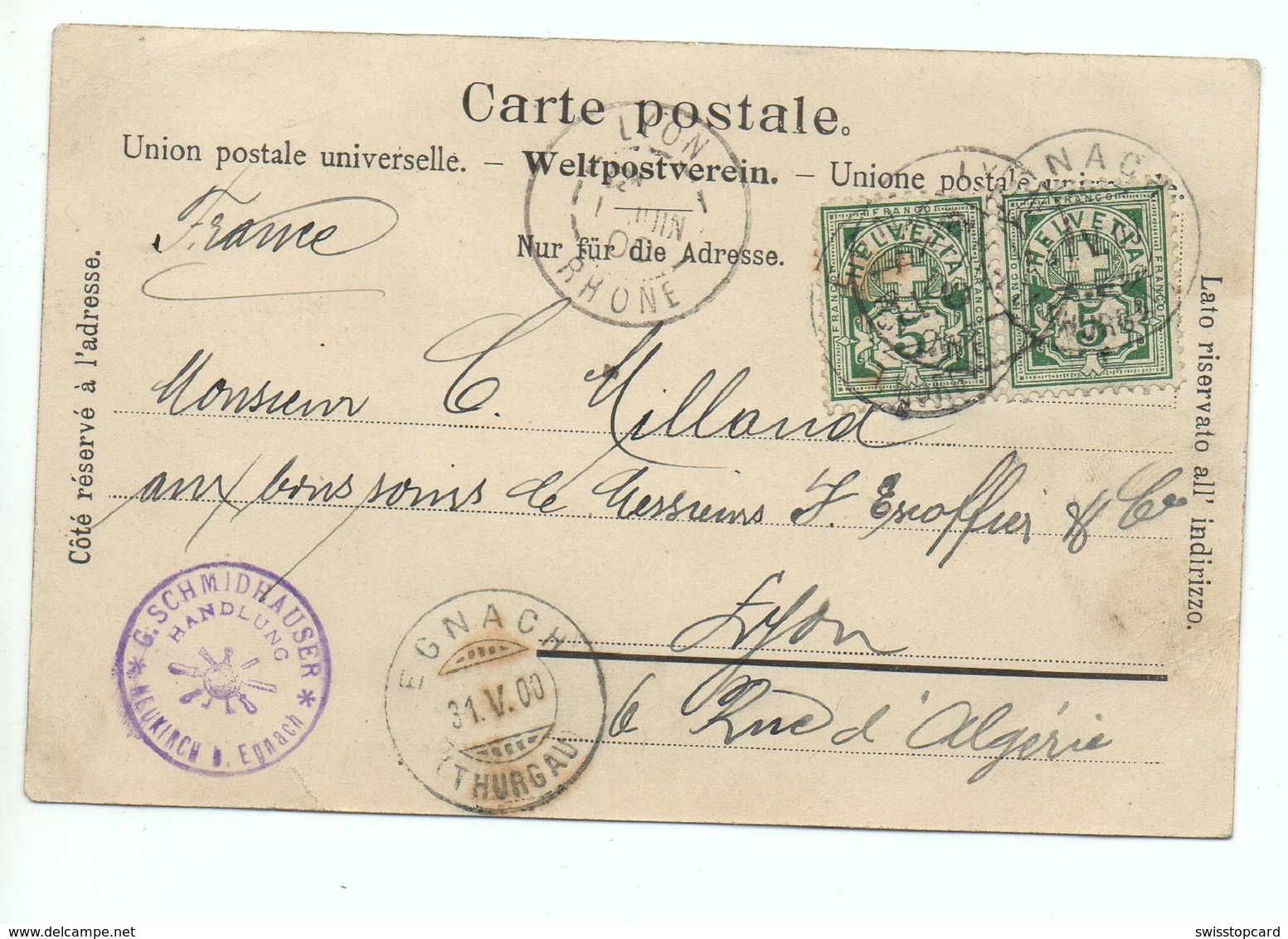 Gruss Aus NEUKIRCH EGNACH Hotel Traube Gel. 1900 N. Lyon Stempel Handlung G. Schmidhauser - Egnach