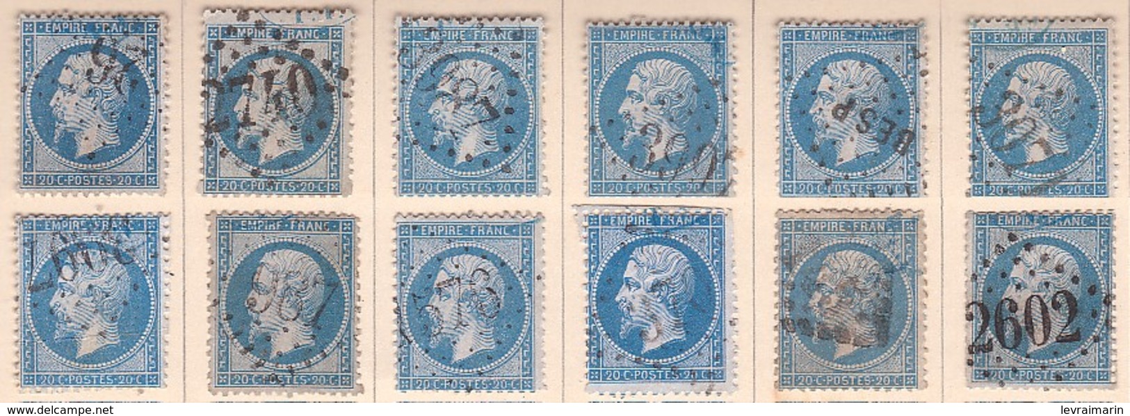 N°22, 12 Exemplaires Avec Cachet De Contrôle Bleu TP Dans Un Ovale - 1862 Napoléon III
