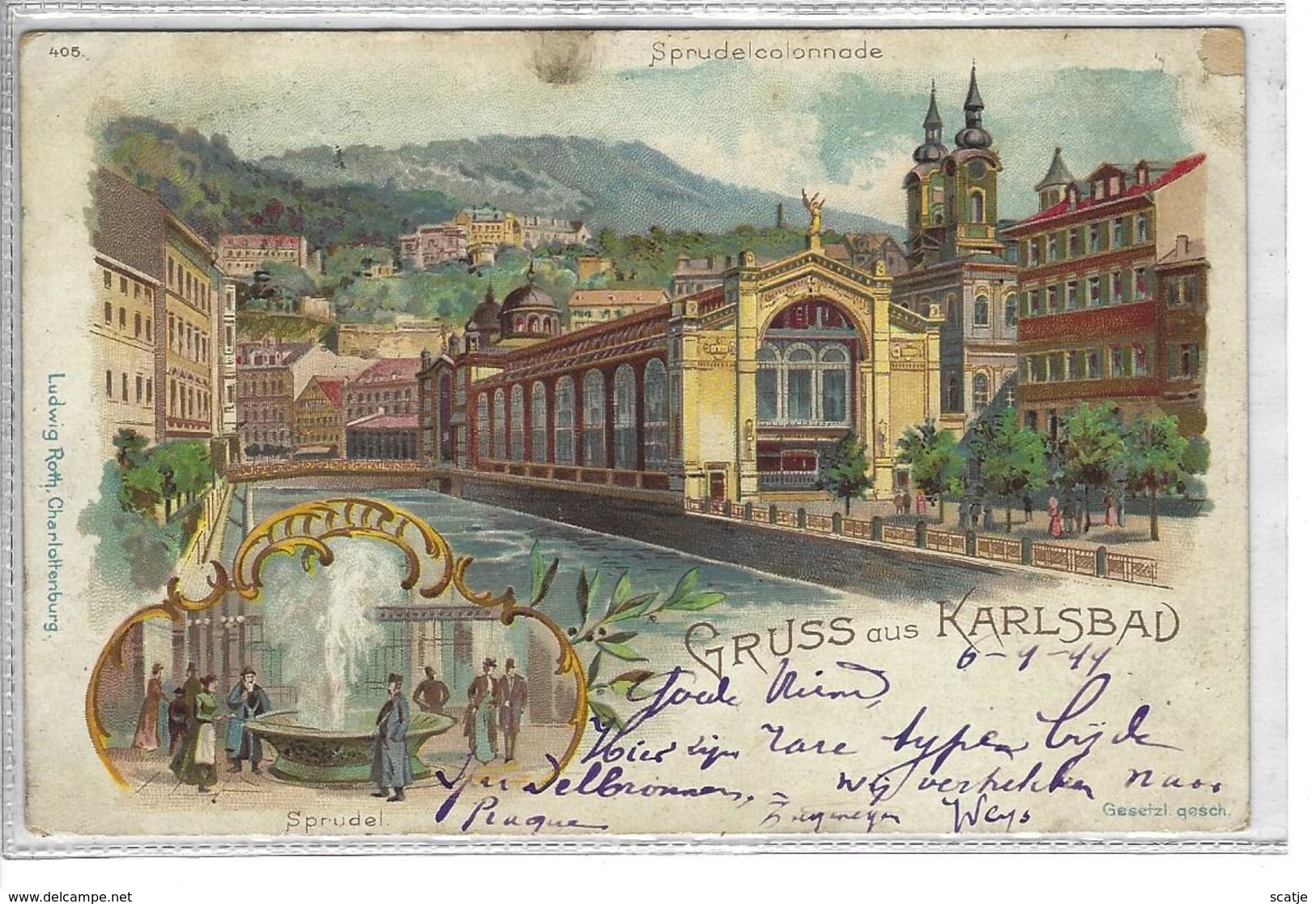 Karlsbad.  -   Gruss Aus ...  -   Litographie  1899  -   Ludwig Roth. Charlottenburg.  -   Naar  Ghistelles - Souvenir De...