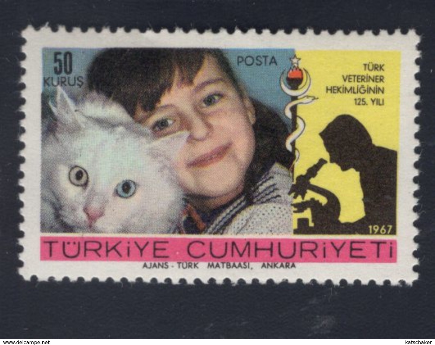 700007092 TURKEY  POSTFRIS MINT NEVER HINGED POSTFRISCH EINWANDFREI  SCOTT  1759 CHILD AND ANGORA CAT MAN WITH MICROSCOP - Neufs