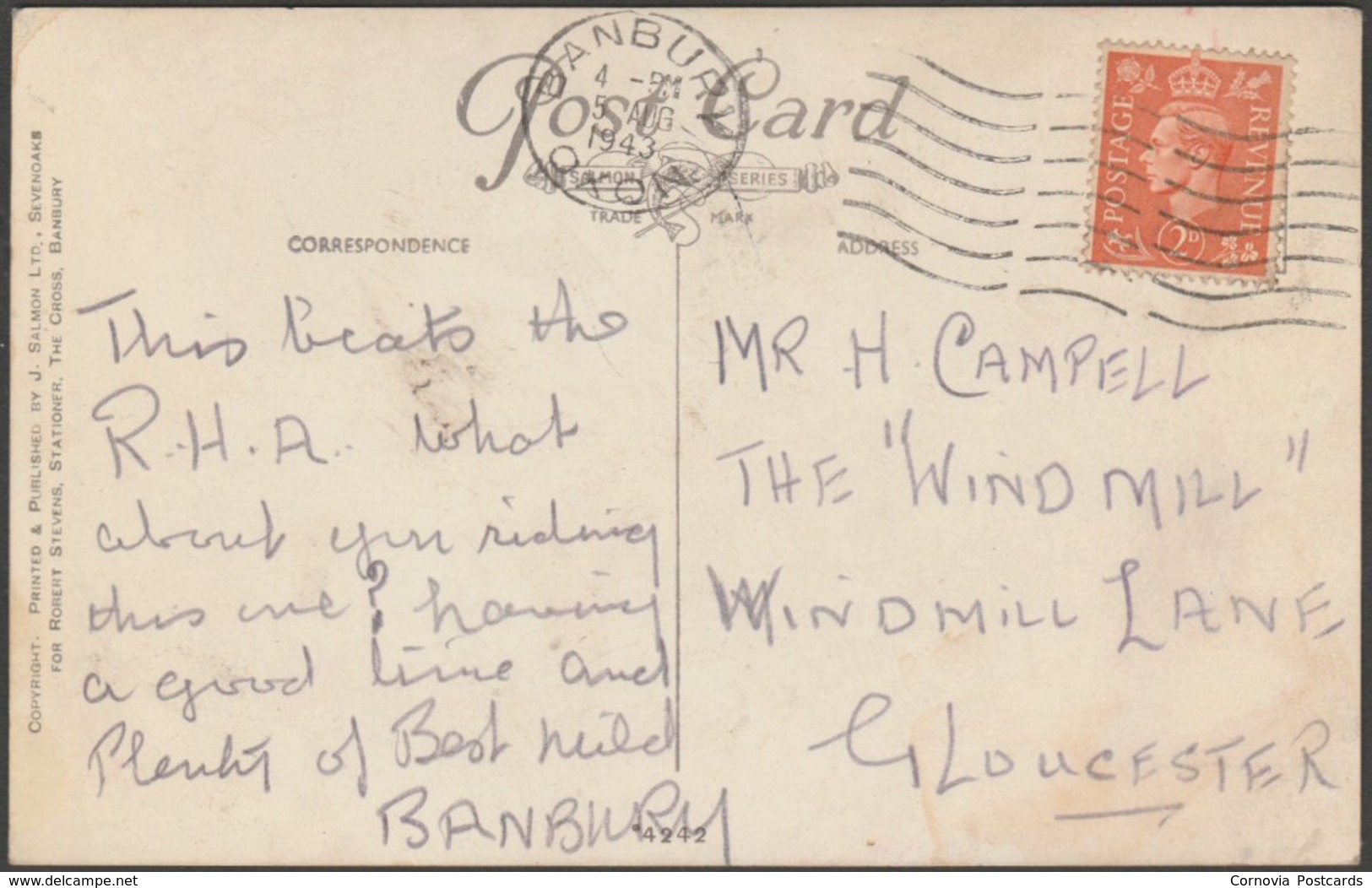 Lady On The White Horse, Banbury, Oxfordshire, 1943 - Salmon Postcard - Other & Unclassified