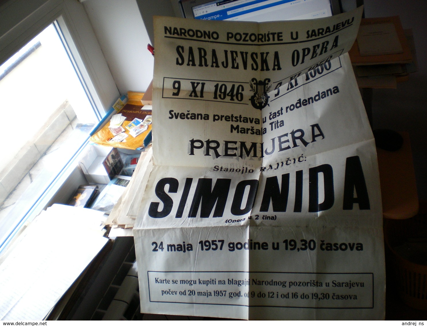 Old Poster Plakat Theater Big Narodno Pozorise U Sarejevu Opera Simonida 1957 - Affiches