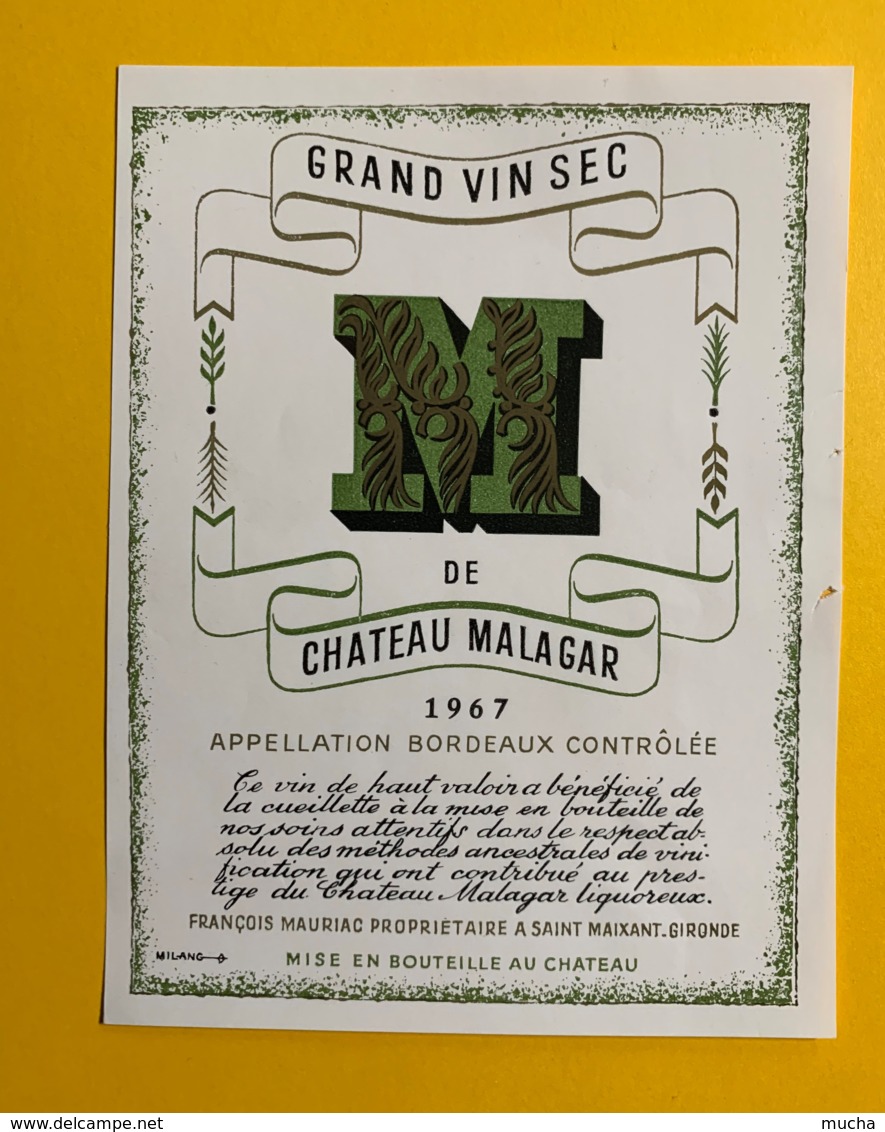 9693 - Grand Vin Sec De Château Malagar 1967 - Bordeaux