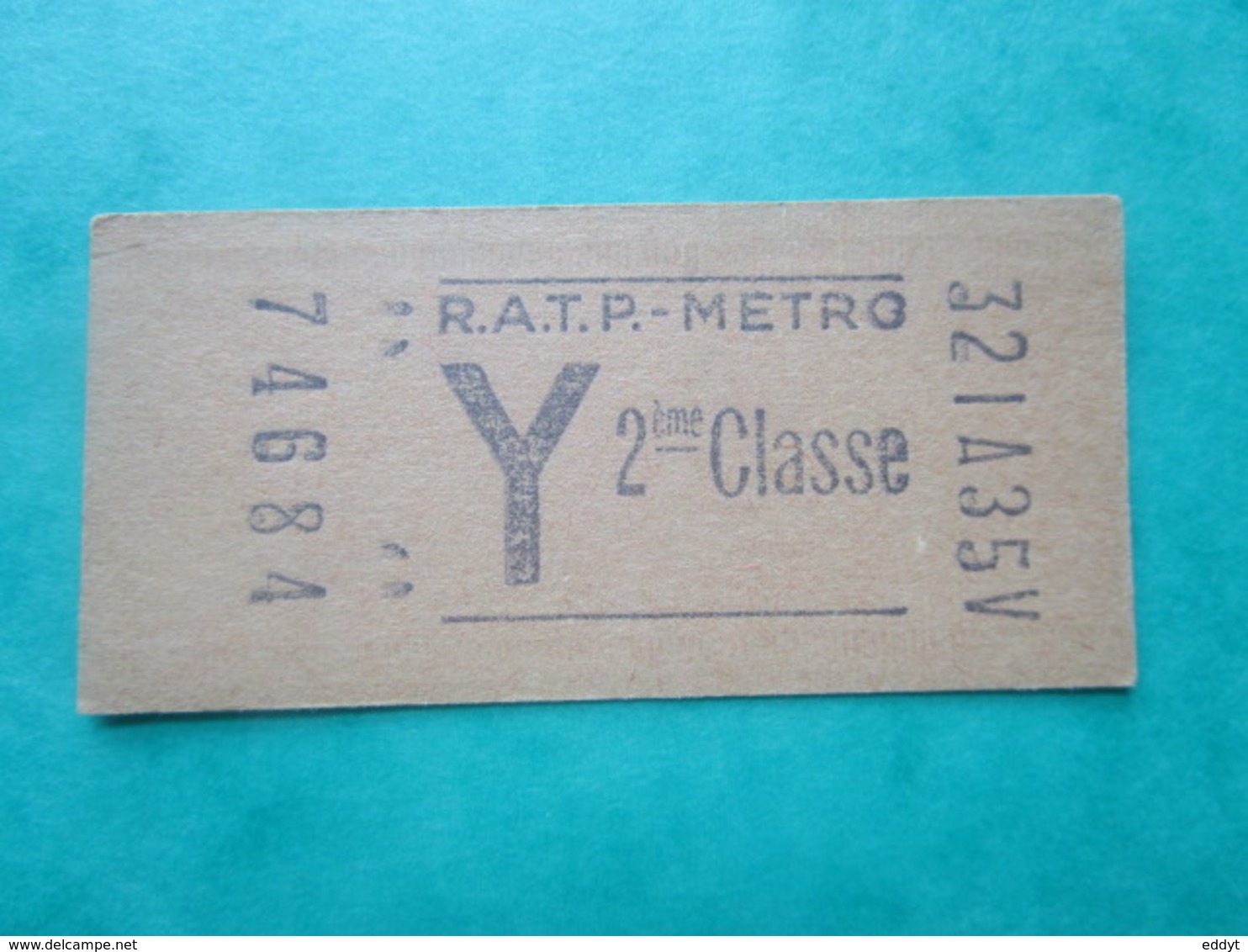 TICKET  Métro  RATP  PARIS " Y "  - 2° Classe  - 1960 - TBE - Monde