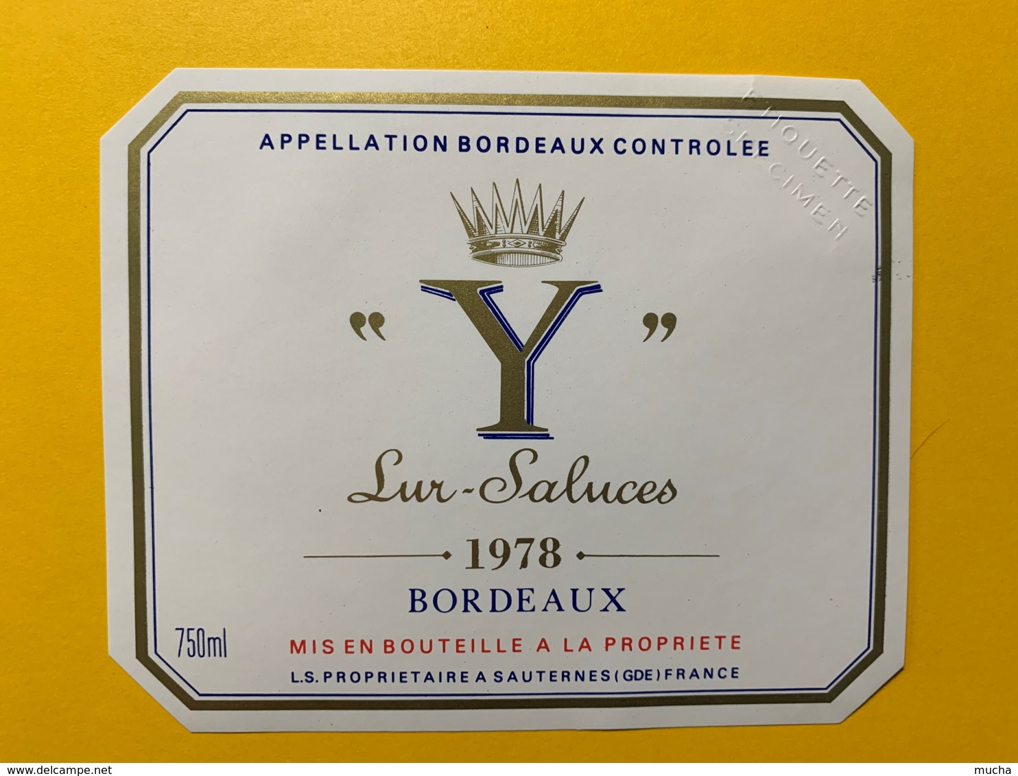 9707 - "Y" Lur-Saluces 1978 Spécimen - Bordeaux