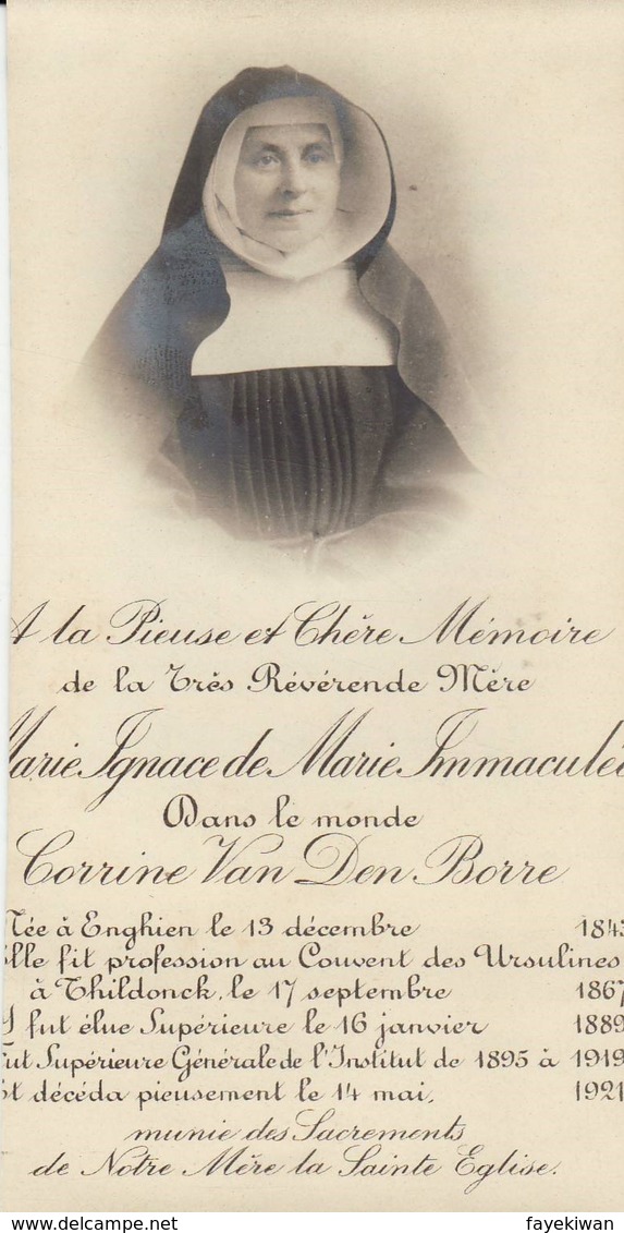 Enghien " 1843 - Marie Ignace Marie Immaculée -,Corinne Van Den Borre - Révérende Mère à Thildonck -,décédé 1921 - Images Religieuses