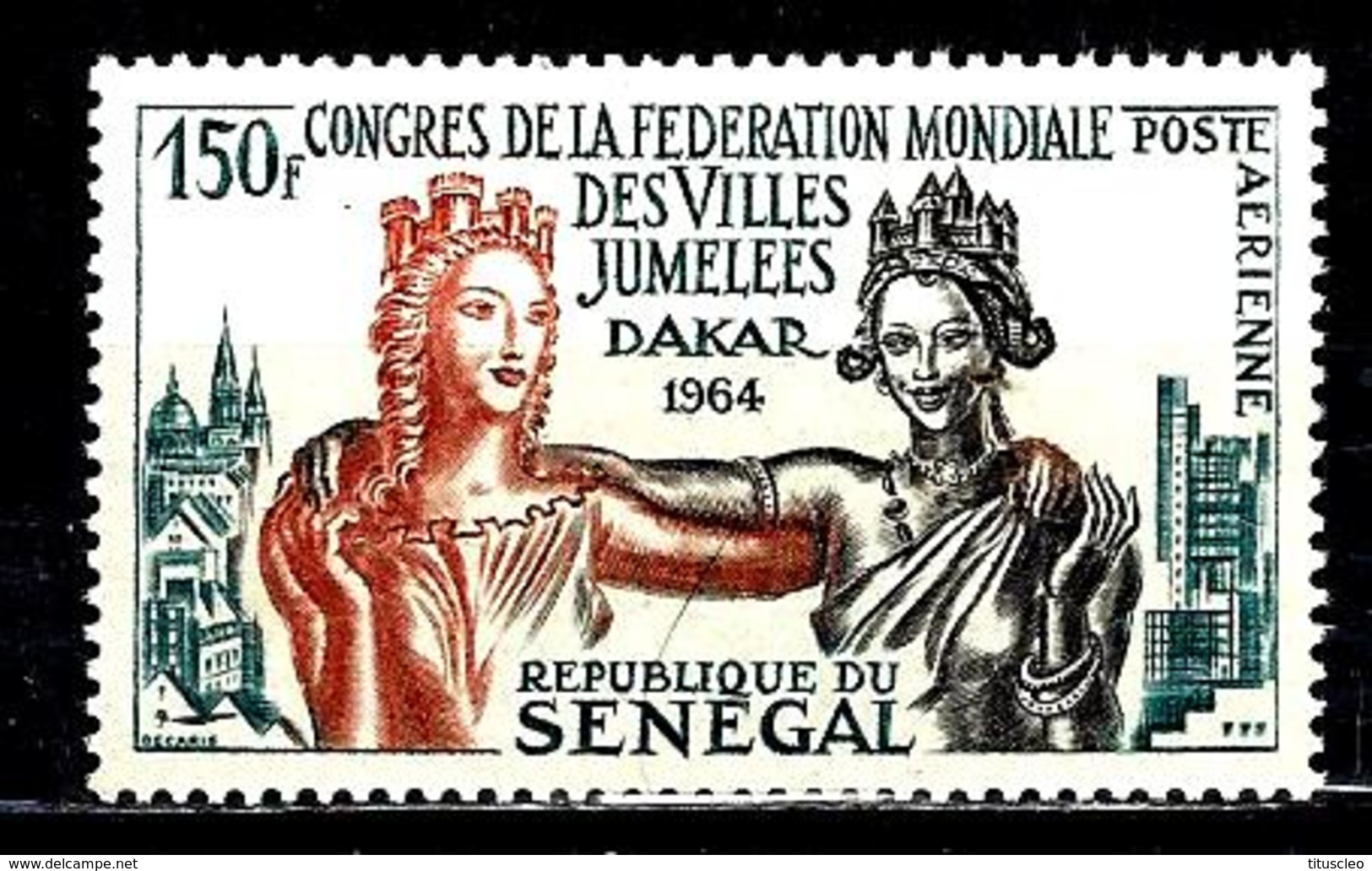 SÉNÉGAL Aer41** 150f Vert-bleu, Sépia Et Orange Congrès De La Fédération Mondiale De Villes Jumelées à Dakar - Sénégal (1960-...)