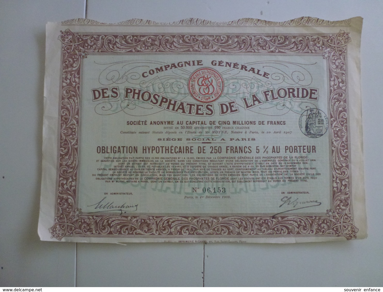 Action  Compagnie Générale Des Phosphates De La Floride - Agriculture