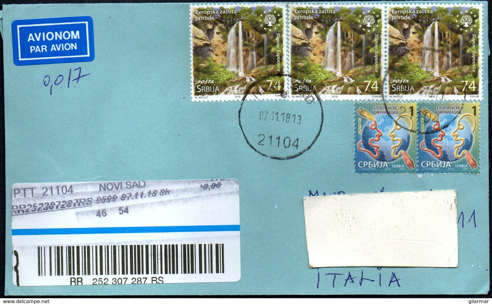 SERBIA 2018 - REGISTERED ENVELOPE - EUROPEAN NATURE PROTECTION: WATERFALLS / PHYSICS: MILEVA MARIC EINSTEIN - Serbie