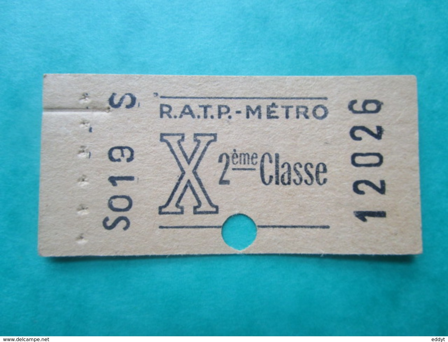 TICKET  Métro  RATP  PARIS " X "  - 2° Classe - Couleur Brun   - 1960/67 - TBE - Monde