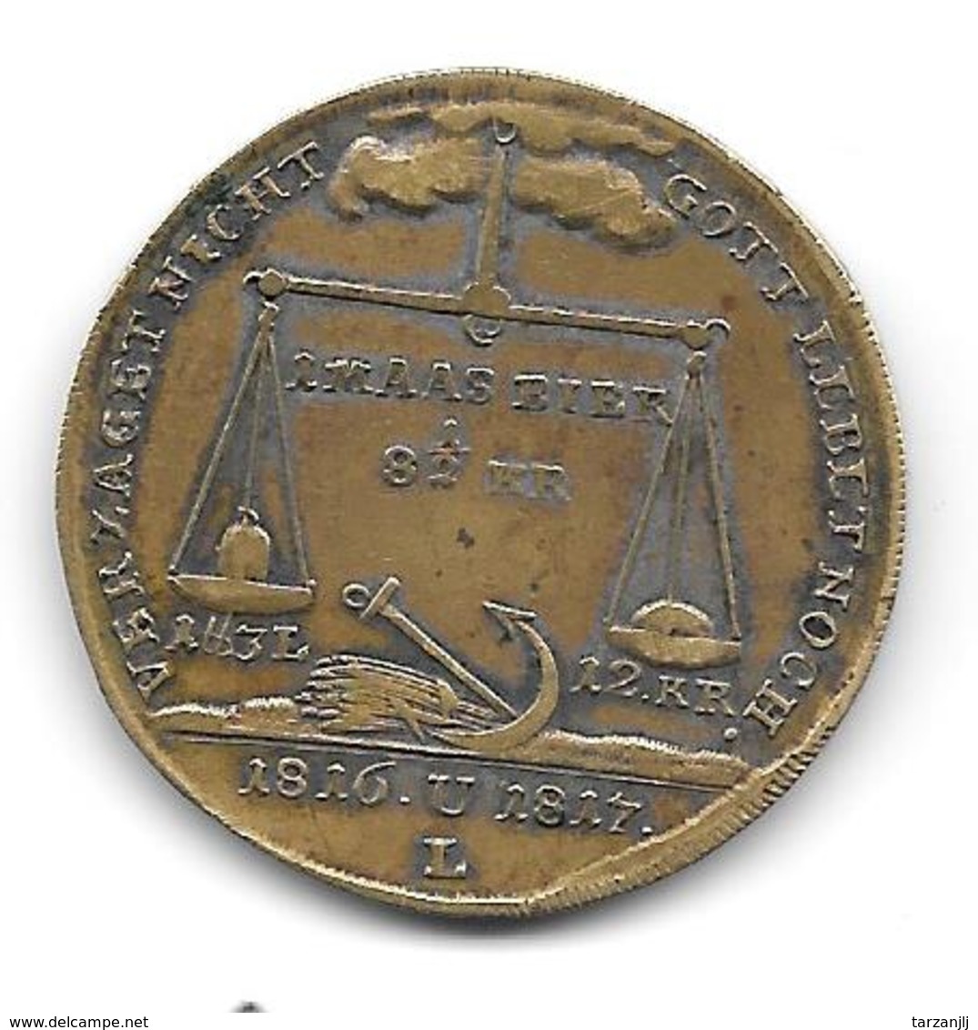 Jeton Allemand Famine De 1816 - 1817 Laiton Médaille Token - Notgeld