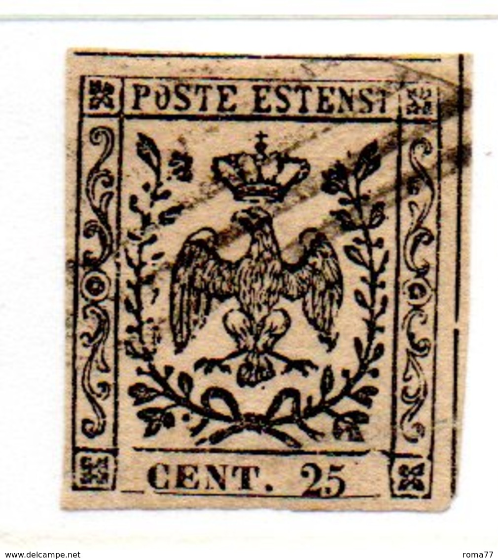 ASI38 - MODENA 1852 , 25 Cent  N. 4  Usato . Firma E. Diena - Modène