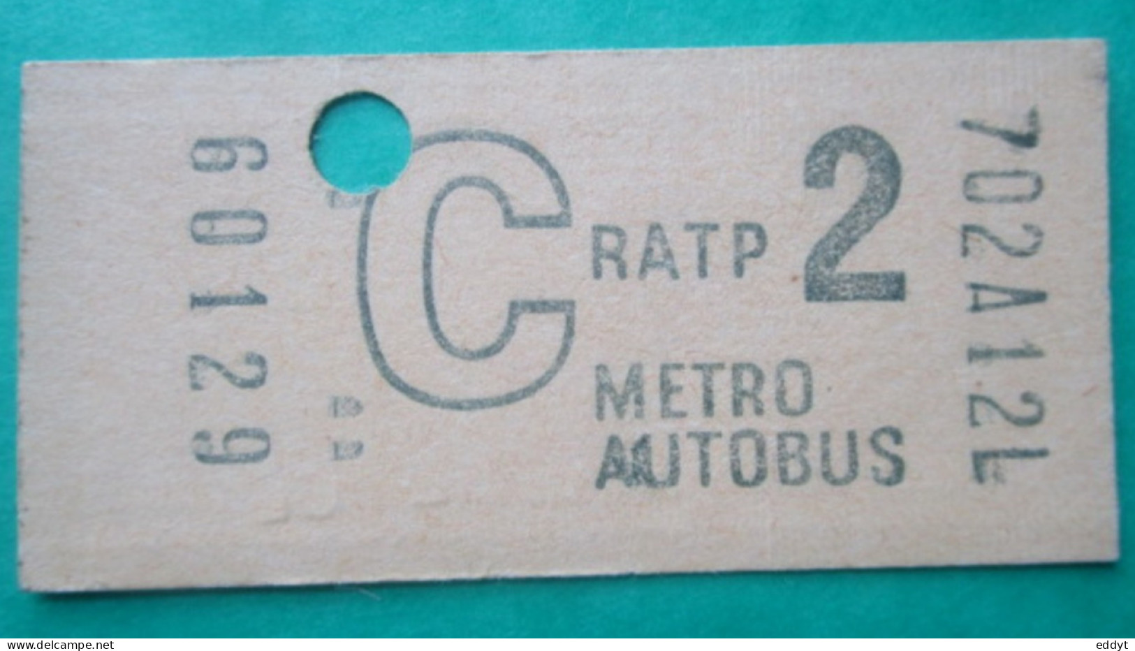 TICKET Métro Autobus RATP PARIS - " C " - 2° Classe  - 1973 - TBE - Europe