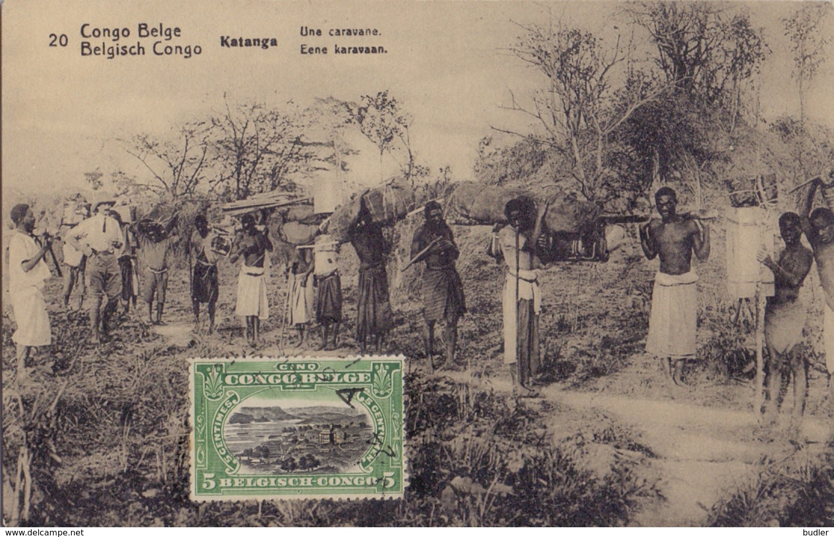 BELG. CONGO :1912: PWS/E.P./P.St.-ILLUSTR.** Nr.20 – 5 C. :  TRANSPORT,BEARER,CLOTHES,HEAD-GEAR,SUN-HELMET, - Postwaardestukken
