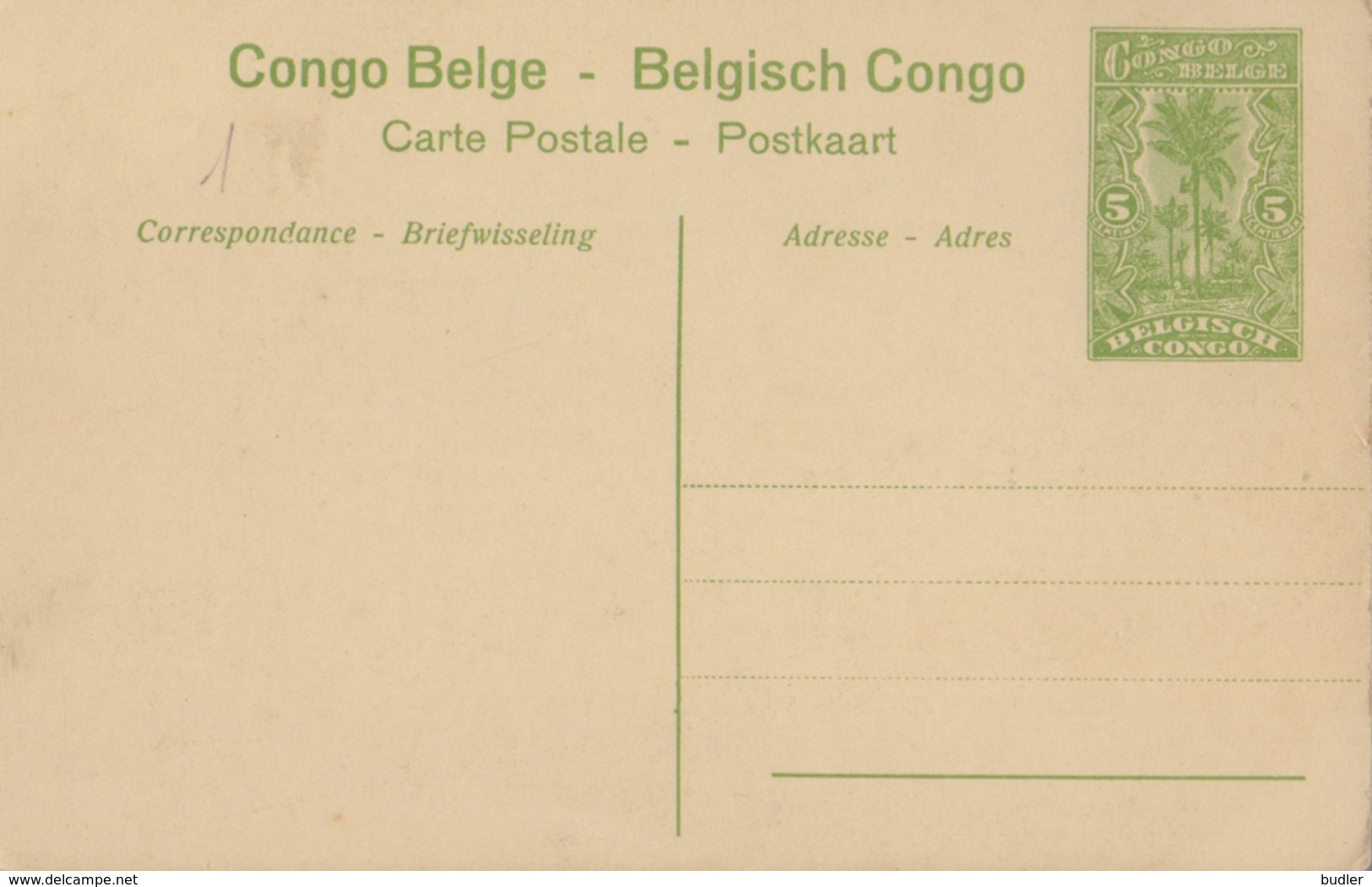 BELG. CONGO :1912: PWS/E.P./P.St.-ILLUSTR.** Nr.43 – 5 C. : DRAGON TREE,LIVE,COTTAGE,HUT, - Postwaardestukken