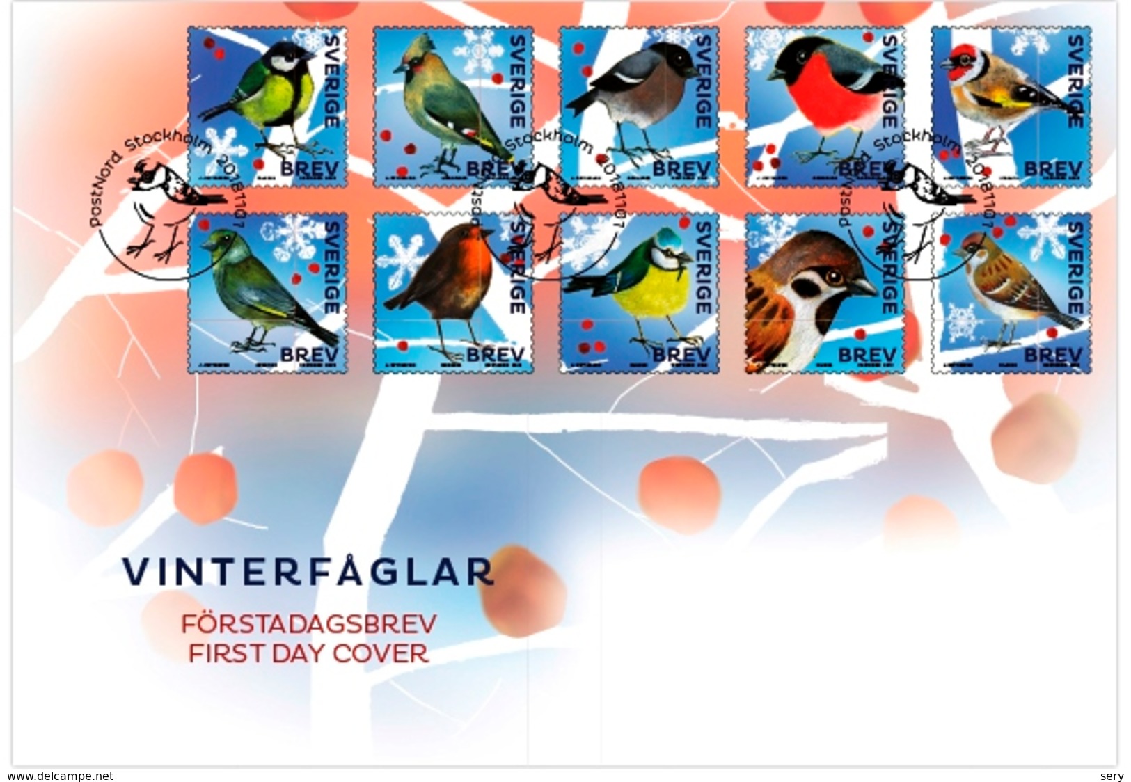 Sweden 2018 FDC  Winter Birds Bullfinch Tit Bouvreuil Mesange Etc.. - Altri & Non Classificati