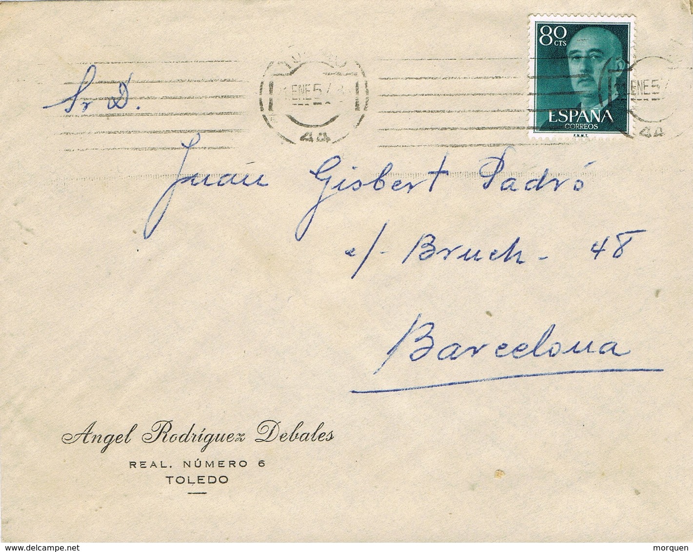 31152. Carta TOLEDO 1954. Rodillo Mudo - Cartas & Documentos