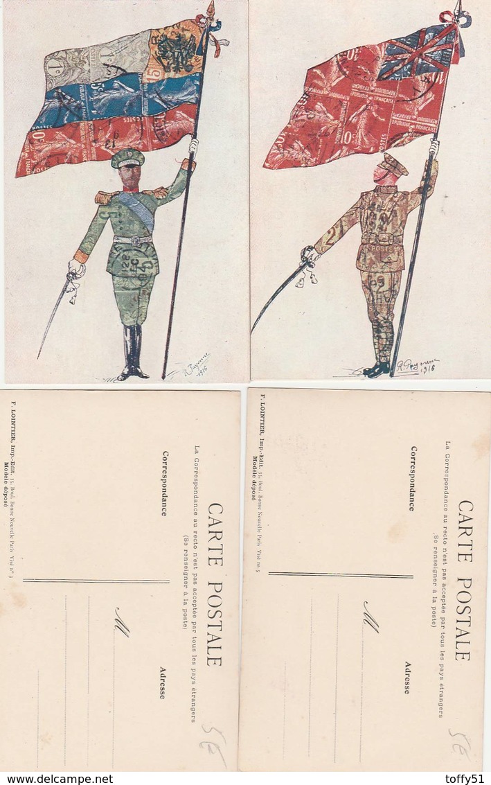 6 CPA:THÈME "DRAPEAU MILITAIRE TIMBRE IMPRIMÉ" SIGNÉ "R.PAYONNE" ÉDITEUR F.LOINTIER - Timbres (représentations)