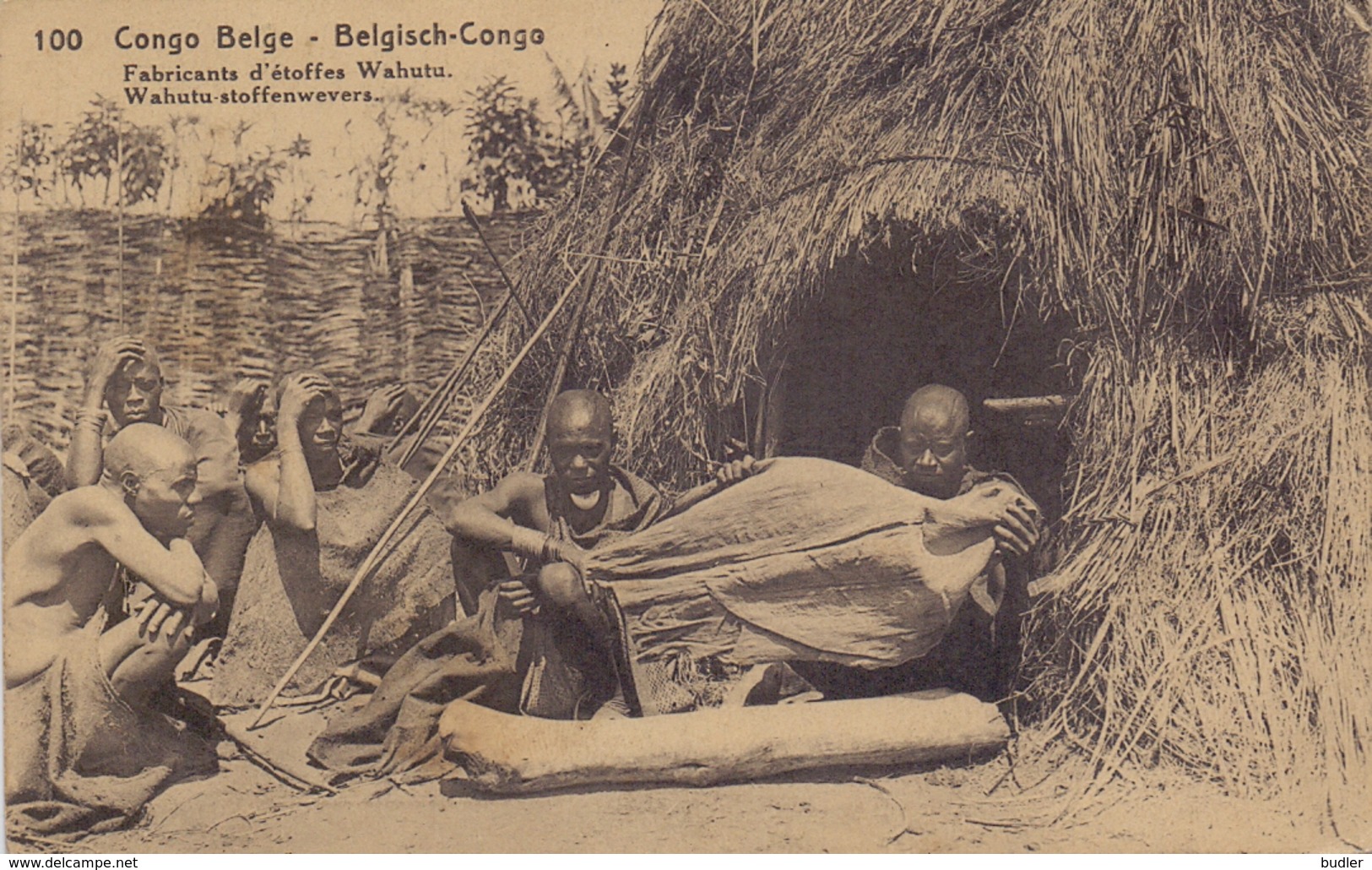 BELG. CONGO :1922: PWS/E.P./P.St. - ILLUSTR.** Nr.100 – 15 C. : WEAVERS,TISSUE,CLOTHES,COTTAGE,BALDNESS,KAALHEID, - Postwaardestukken