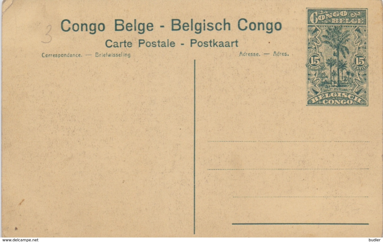 BELG. CONGO :1922: PWS/E.P./P.St. - ILLUSTR.** Nr.100 – 15 C. : WEAVERS,TISSUE,CLOTHES,COTTAGE,BALDNESS,KAALHEID, - Postwaardestukken