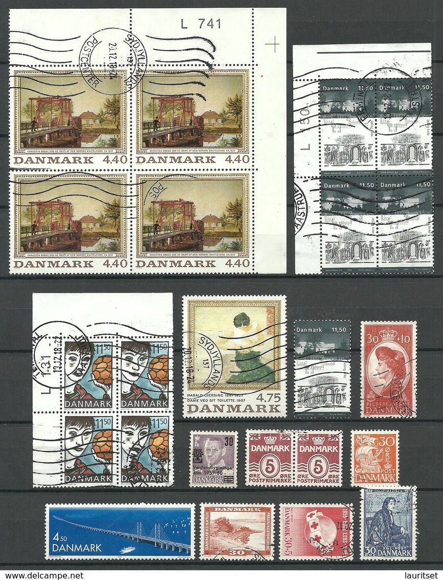 DENMARK Dänemark Lot Used Stamps Incl 4-blocks + Nargin Numbers O - Lotes & Colecciones