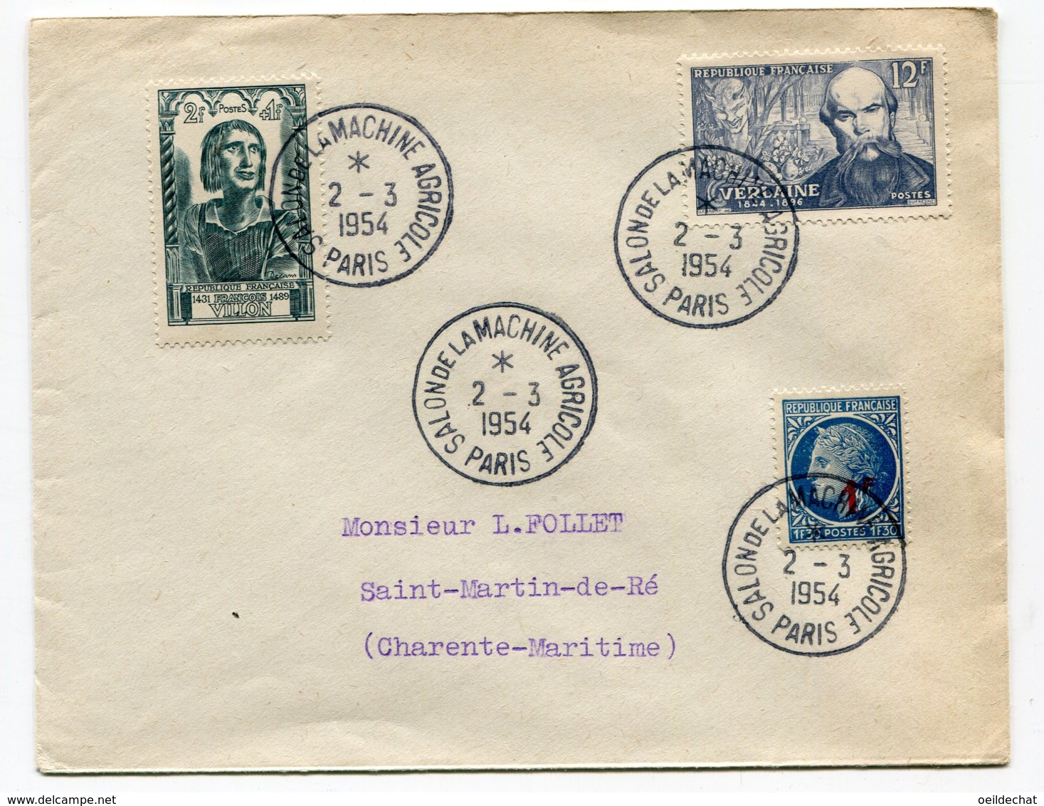 10732  FRANCE   N°765, 791, 909  Salon De La Machine Agricole Paris    Obl. Temp.    Du 2/3/54    TB - 1950-1959