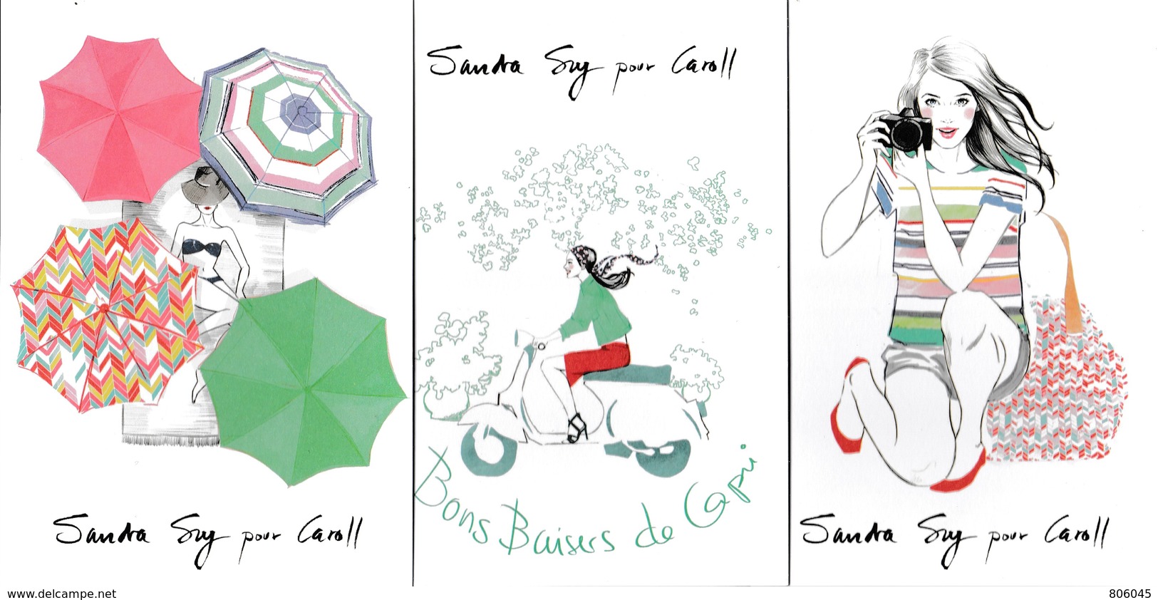 3 Cartes Postales Caroll Dessinées Par Sandra Suy - Advertising