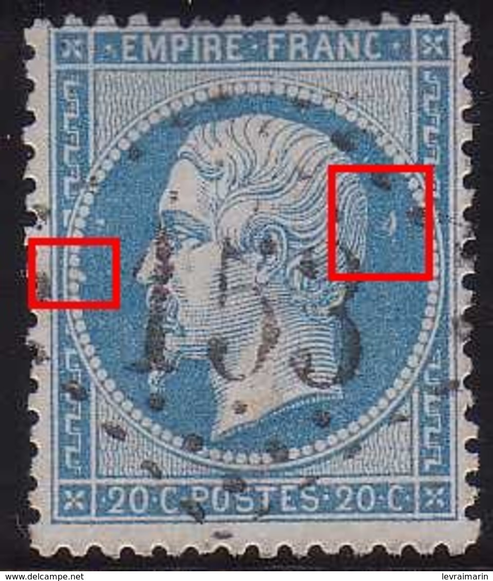 N°22 Variété Yvert Spécialisé, Position 92A4, Grosse Tache Derrière La Tête, GC 153, Rare, 1er Choix - 1862 Napoléon III