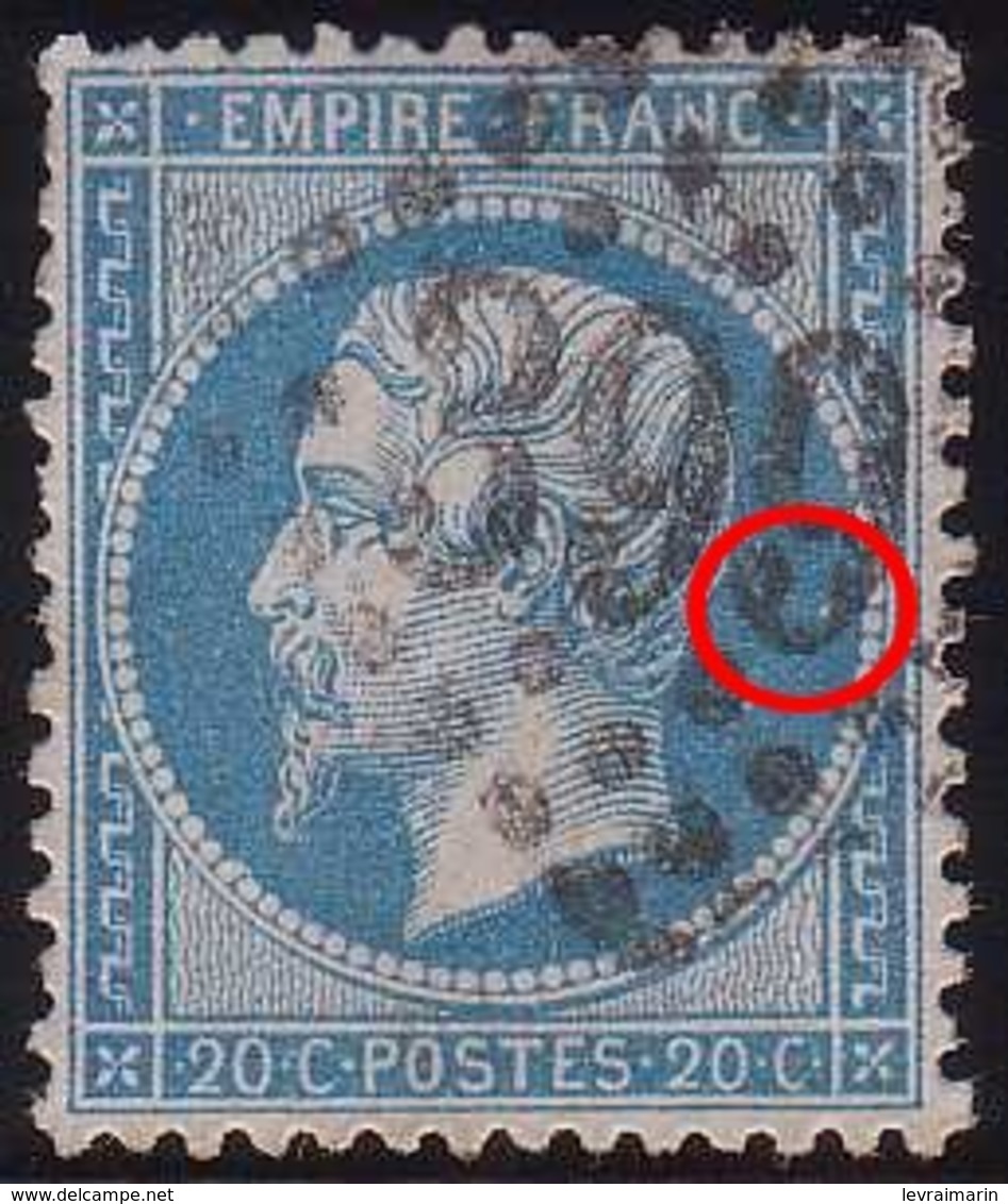 N°22 Variété Yvert Spécialisé, Tache Blanche à Gauche 1er Perle SO, GC 399, Position 30B4, TB, - 1862 Napoléon III