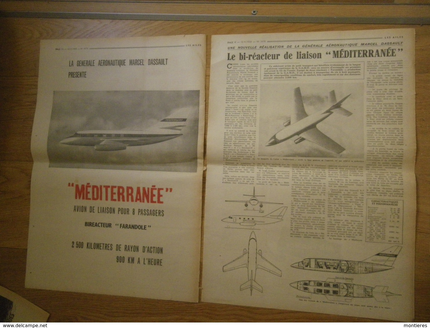 Marcel Dassault Bi-réacteurs Méditerrannée Avion De Liaison - Publicité D'époque : 1958 - Publicités