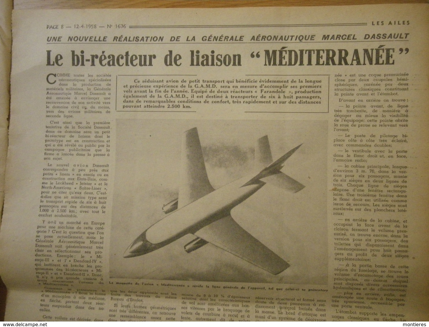 Marcel Dassault Bi-réacteurs Méditerrannée Avion De Liaison - Publicité D'époque : 1958 - Werbung