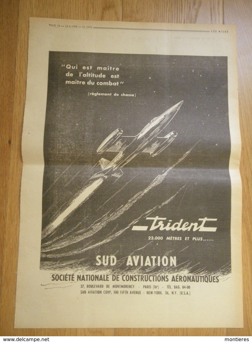 SUD AVIATION Avion De Chasse TRIDENT - Publicité D'époque : 1958 - Pubblicità