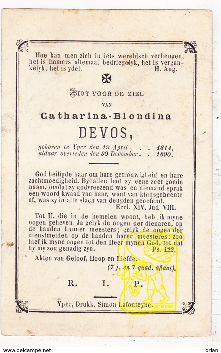 DP Catharina Blondina Devos ° Ieper 1814 † 1890 - Images Religieuses