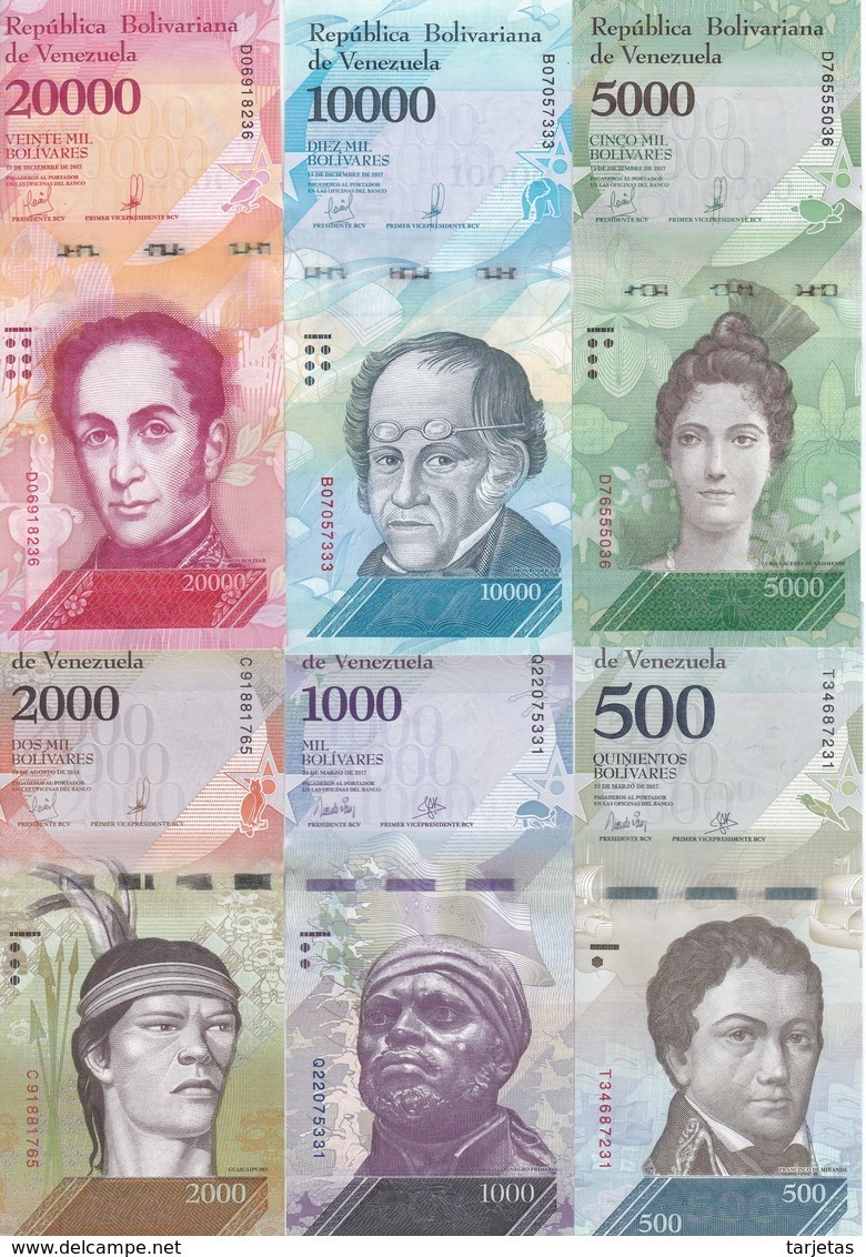 SERIE COMPLETA DE 7 BILLETES DE VENEZUELA 500-1000-2000-5000-10000-20000 Y 100000 SIN CIRCULAR-UNCIRCULATED - Venezuela