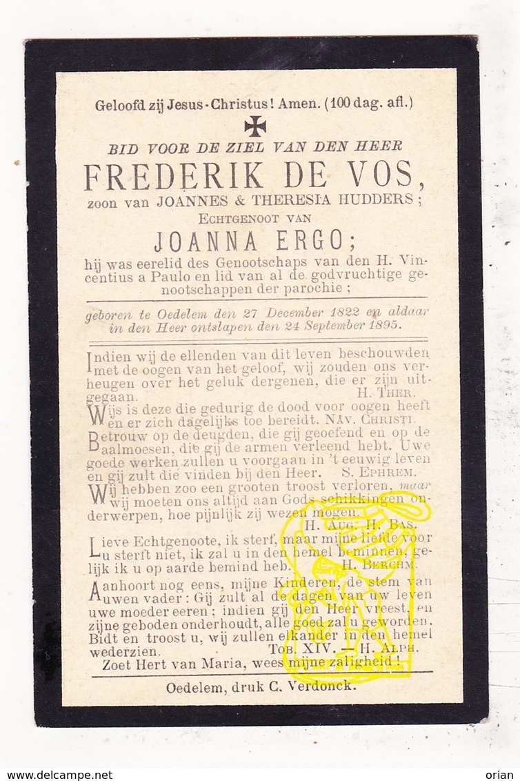 DP Frederik De Vos Devos / Hudders ° Oedelem 1822 † 1895 X Joanna Ergo - Images Religieuses
