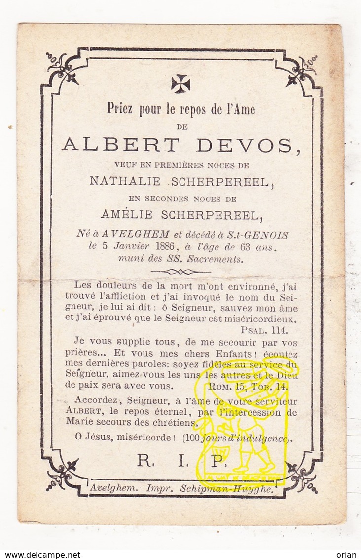 DP Albert Devos ° Avelgem 1823 † St.-Denijs Zwevegem 1886 X Nath. Xx Amélie Scherpereel - Images Religieuses