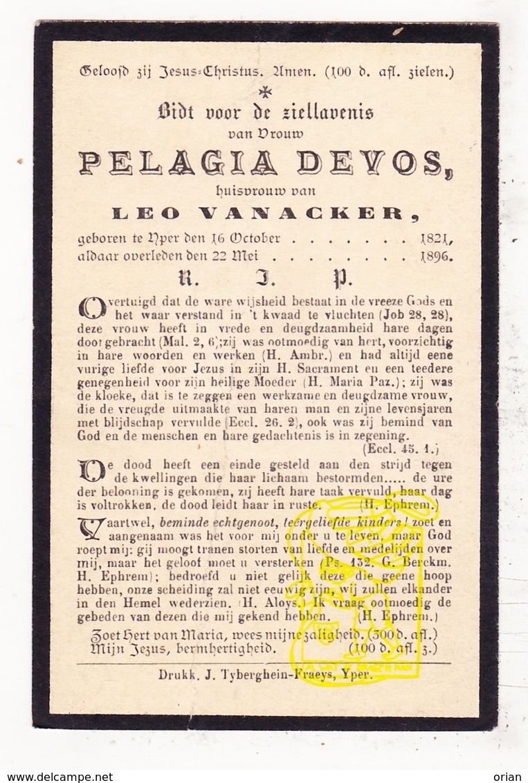 DP Pelagie Devos ° Ieper 1821 † 1896 X Leo VanAcker - Images Religieuses