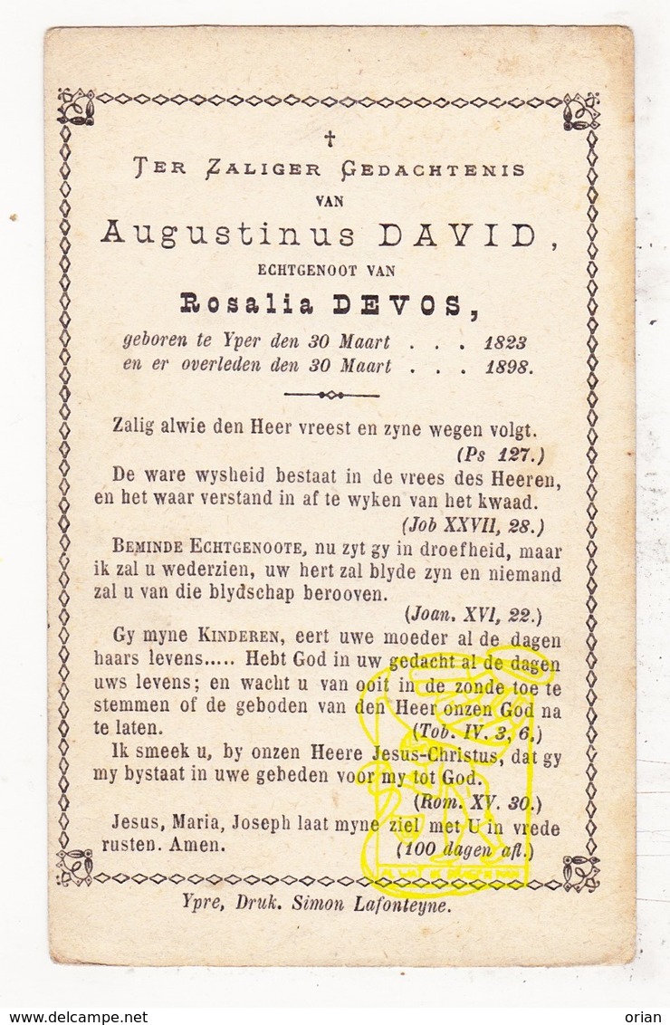 DP Augustinus David ° Ieper 1823 † 1898 X Rosalia Devos - Santini