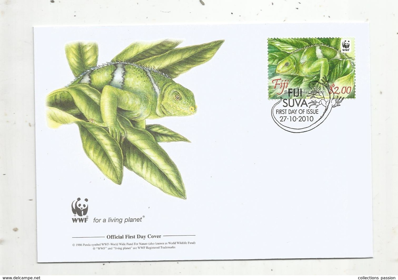 Premier Jour D'émission ,FDC , WWF , FIJI SUVA , FIDJI ,  Brachylophus Vitiensis,  27-10-2010 - Fiji (1970-...)