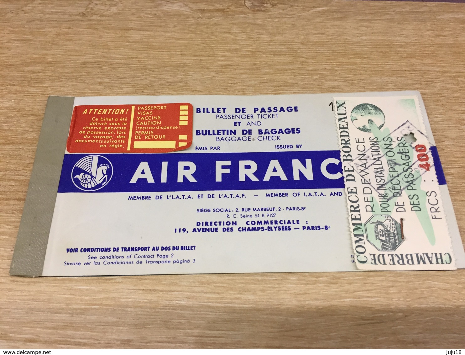 Billets Air France 1958 (vol Aller Et Retour) + Permission - Tickets