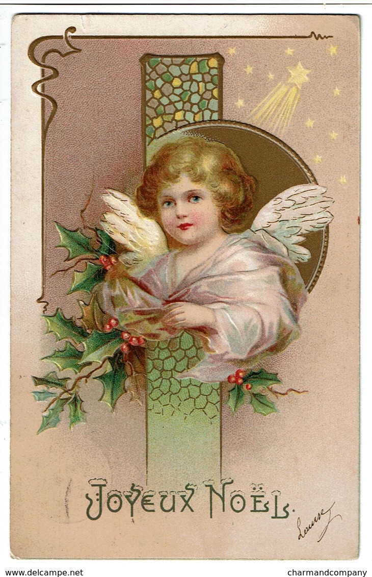 Carte Gaufrée - Ange - Angelot - Joyeux Noël - Circ. En 1906 - 2 Scans - Anges