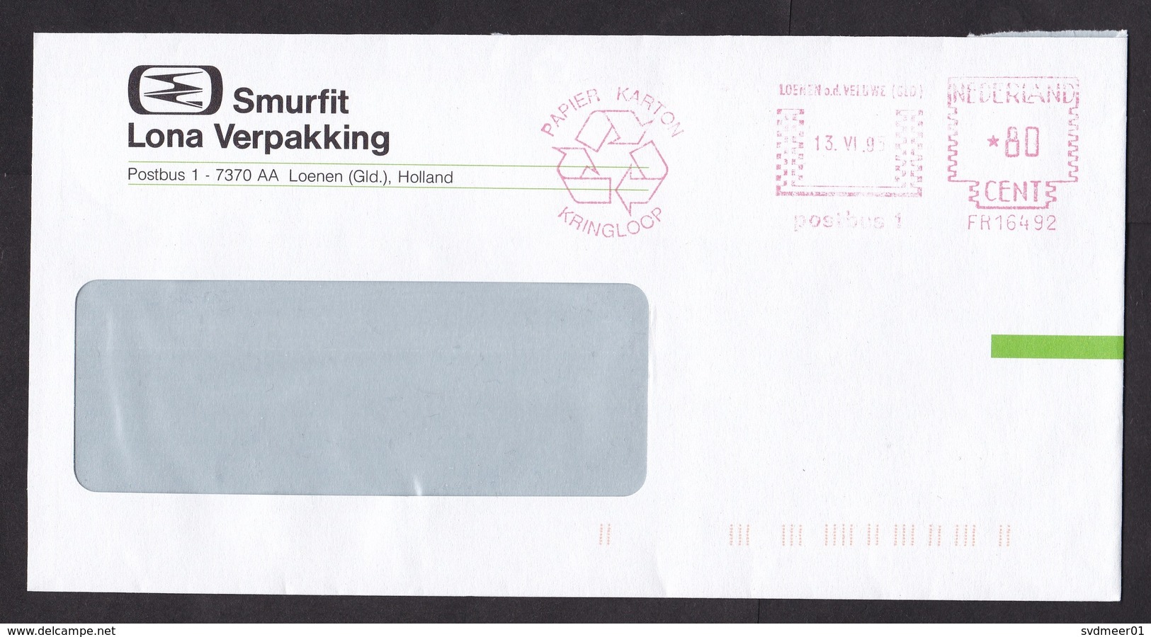 Netherlands: Cover, 1995, Meter Cancel, Paper Recycling, Environment, Waste, Smurfit (minor Damage At Back) - Brieven En Documenten