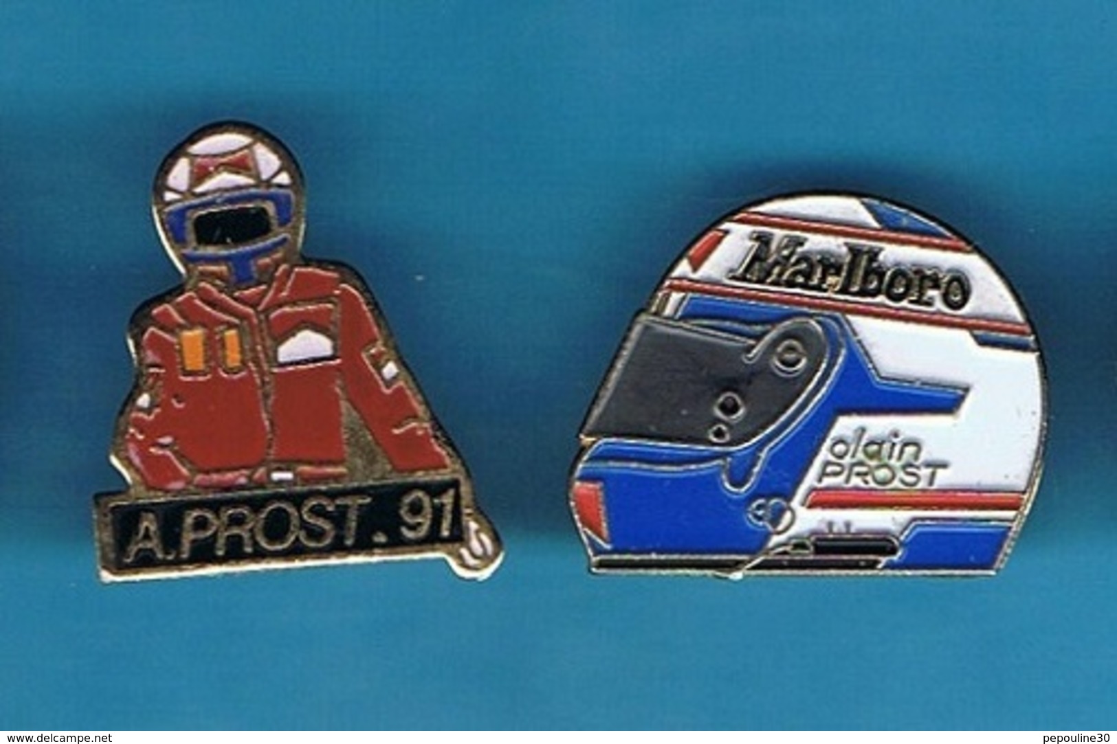 2 PIN'S //  ** ALAIN PROST / SON CASQUE / SAISON 91 ** - Automobile - F1