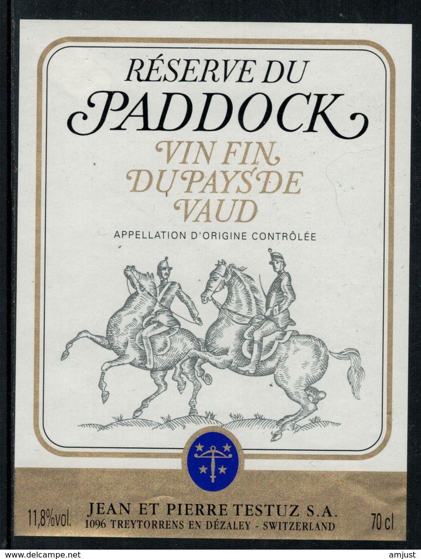 Rare // Etiquette De Vin // Chevaux //  Vin Du Pays De Vaud, Réserve Du Paddock - Chevaux