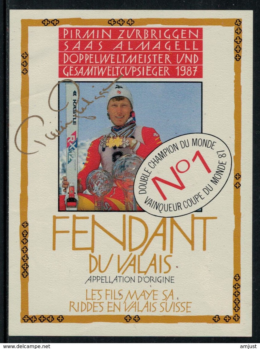 Rare // Etiquette De Vin // Ski //  Fendant, Skieur Pirmin Zurbriggen - Esquí