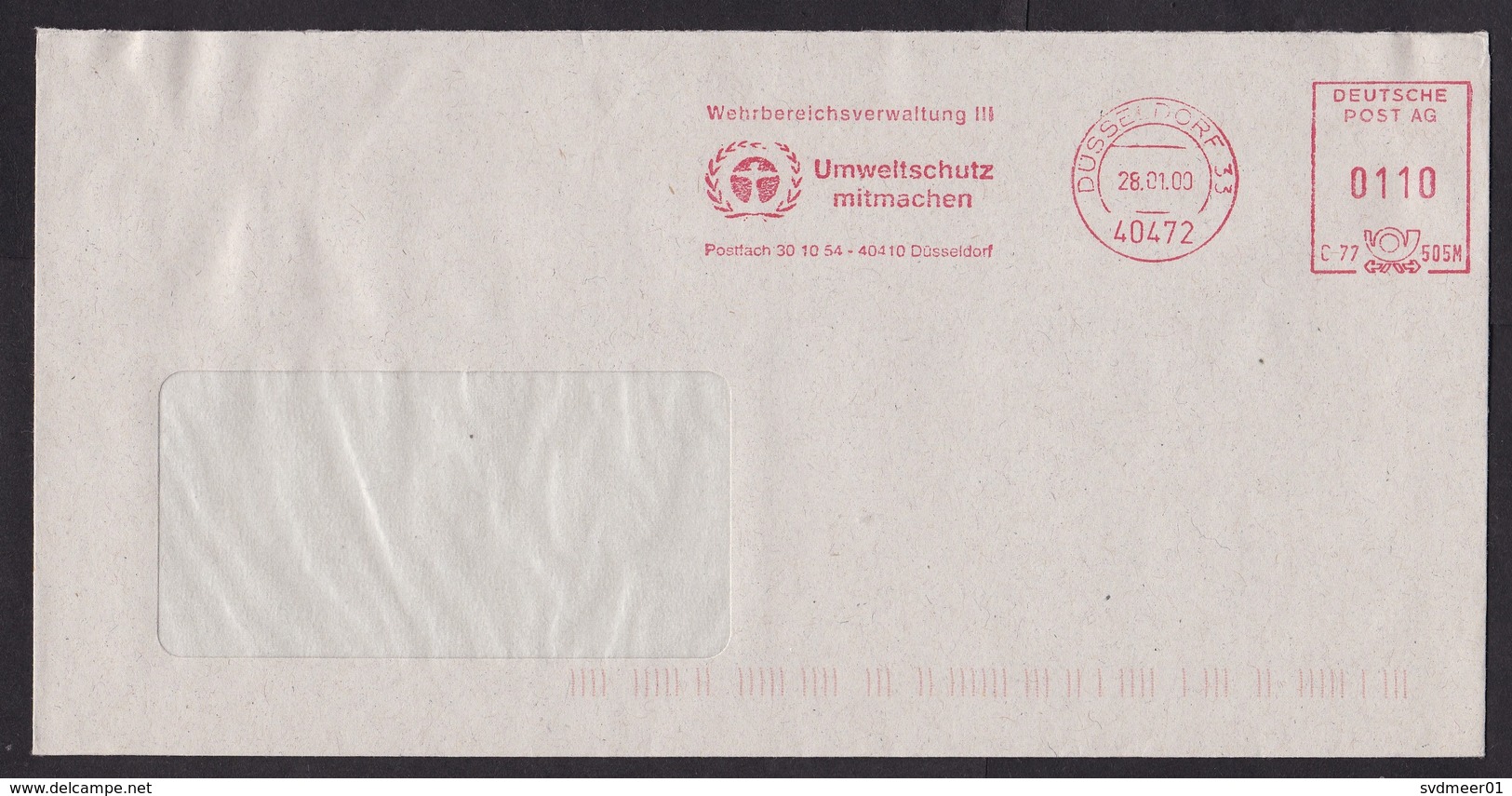 Germany: Cover, 2000, Meter Cancel, Military Organisation, Environment Protection Assistance, Logo (traces Of Use) - Brieven En Documenten